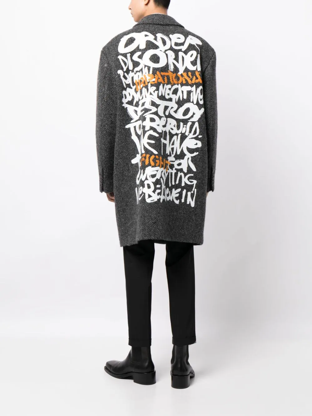 Slogan Print Wool Peacoat - Image 2
