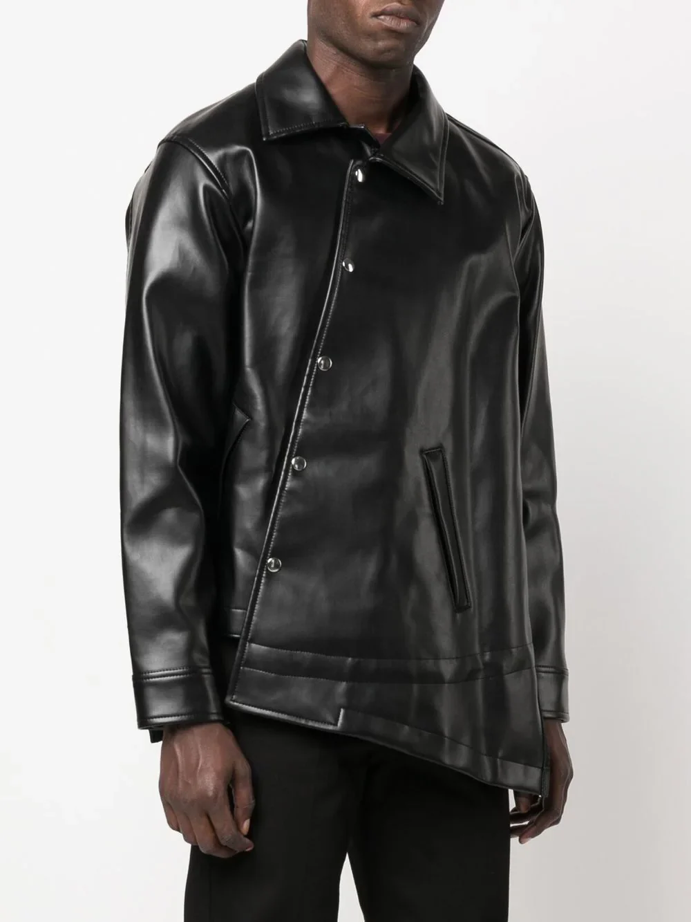 Asymmetric-Hem Artificial Leather Jacket - Image 3