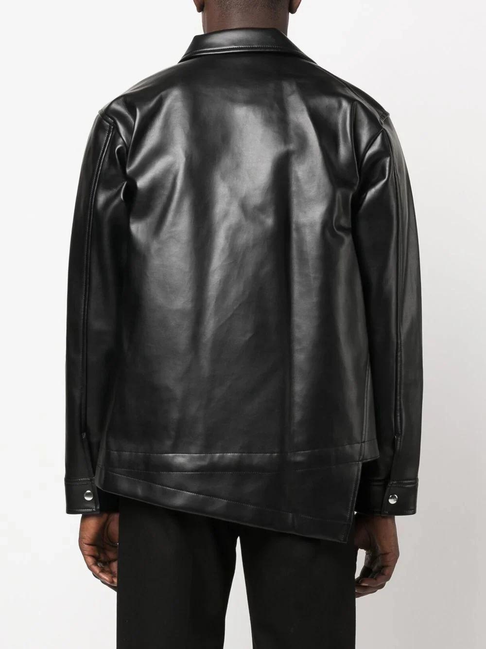 Asymmetric-Hem Artificial Leather Jacket - Image 4
