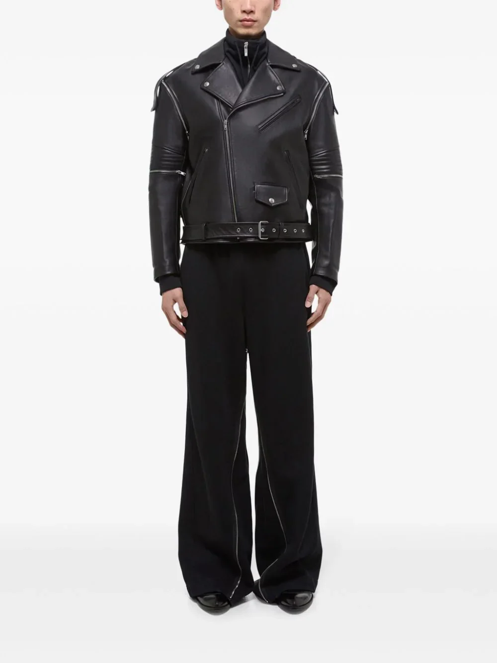 Belted Leather Biker Jacket - Image 2