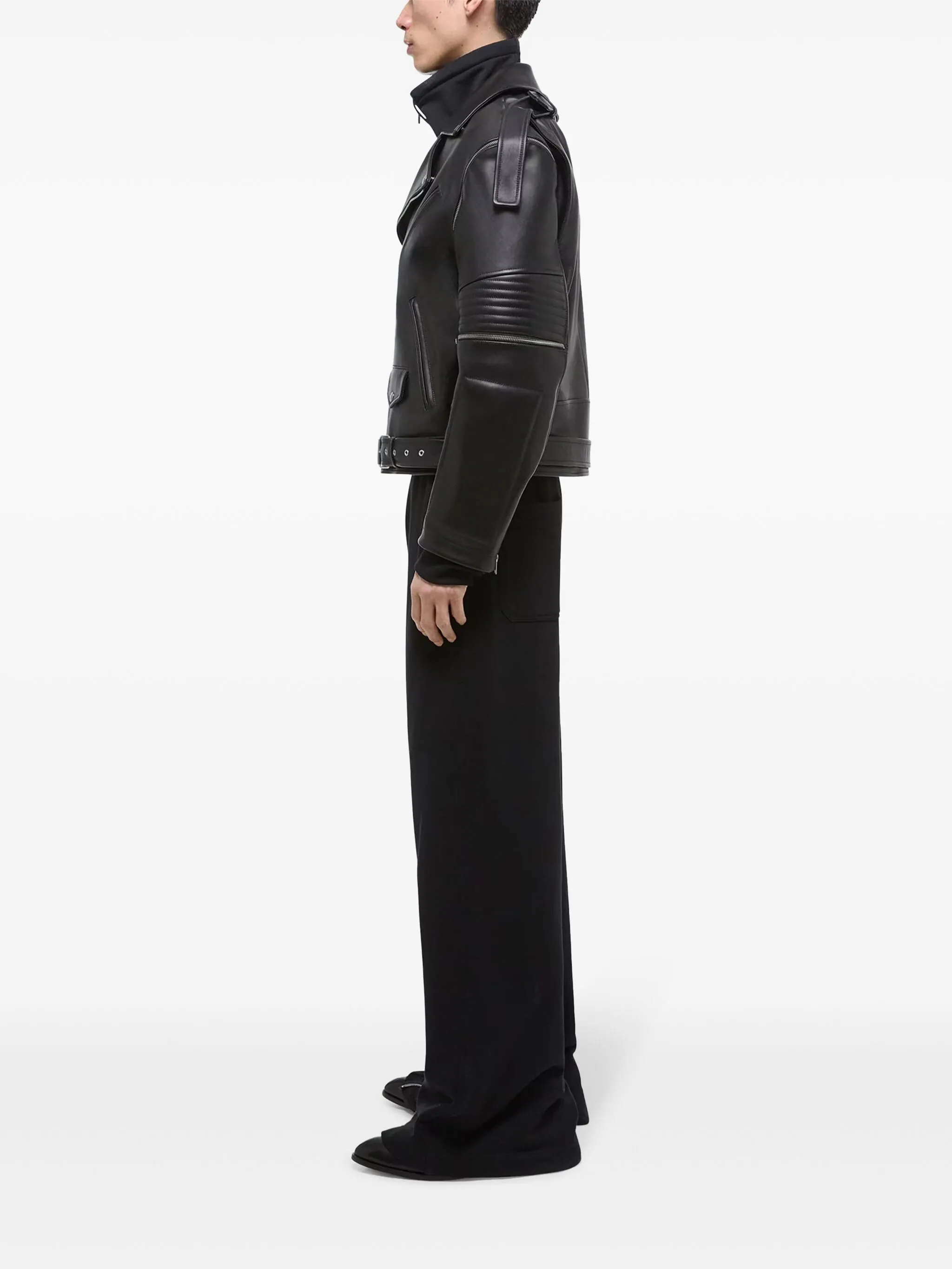 Belted Leather Biker Jacket - Image 3