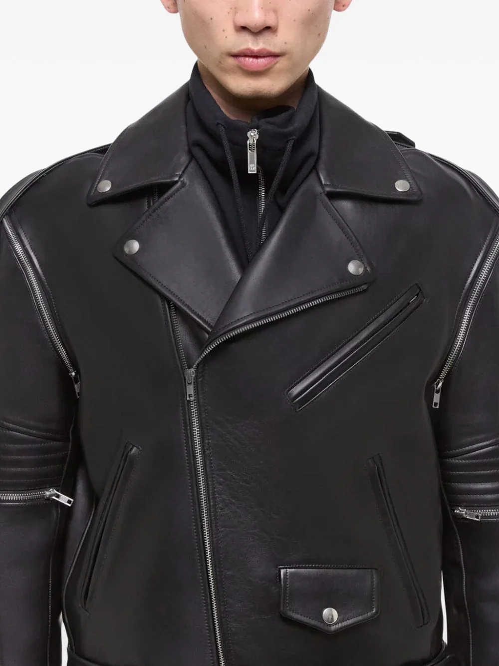 Belted Leather Biker Jacket - Image 5