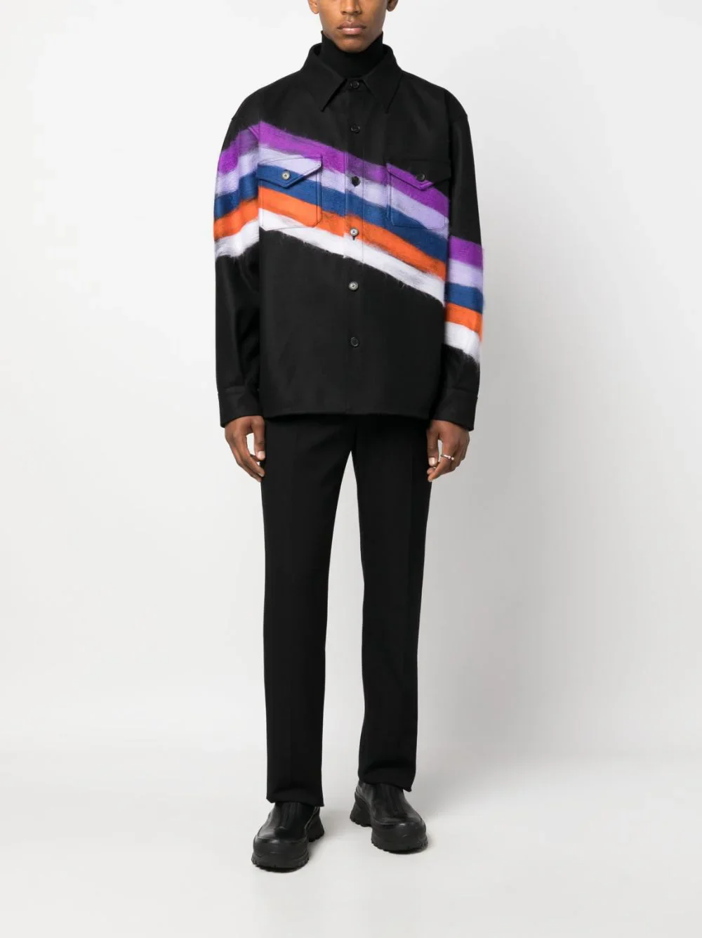 Brushed-Effect Striped Shirt Jacket - Image 2