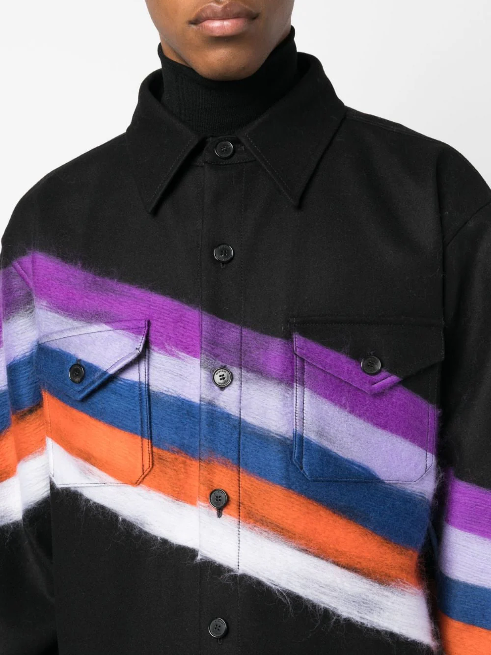 Brushed-Effect Striped Shirt Jacket - Image 4