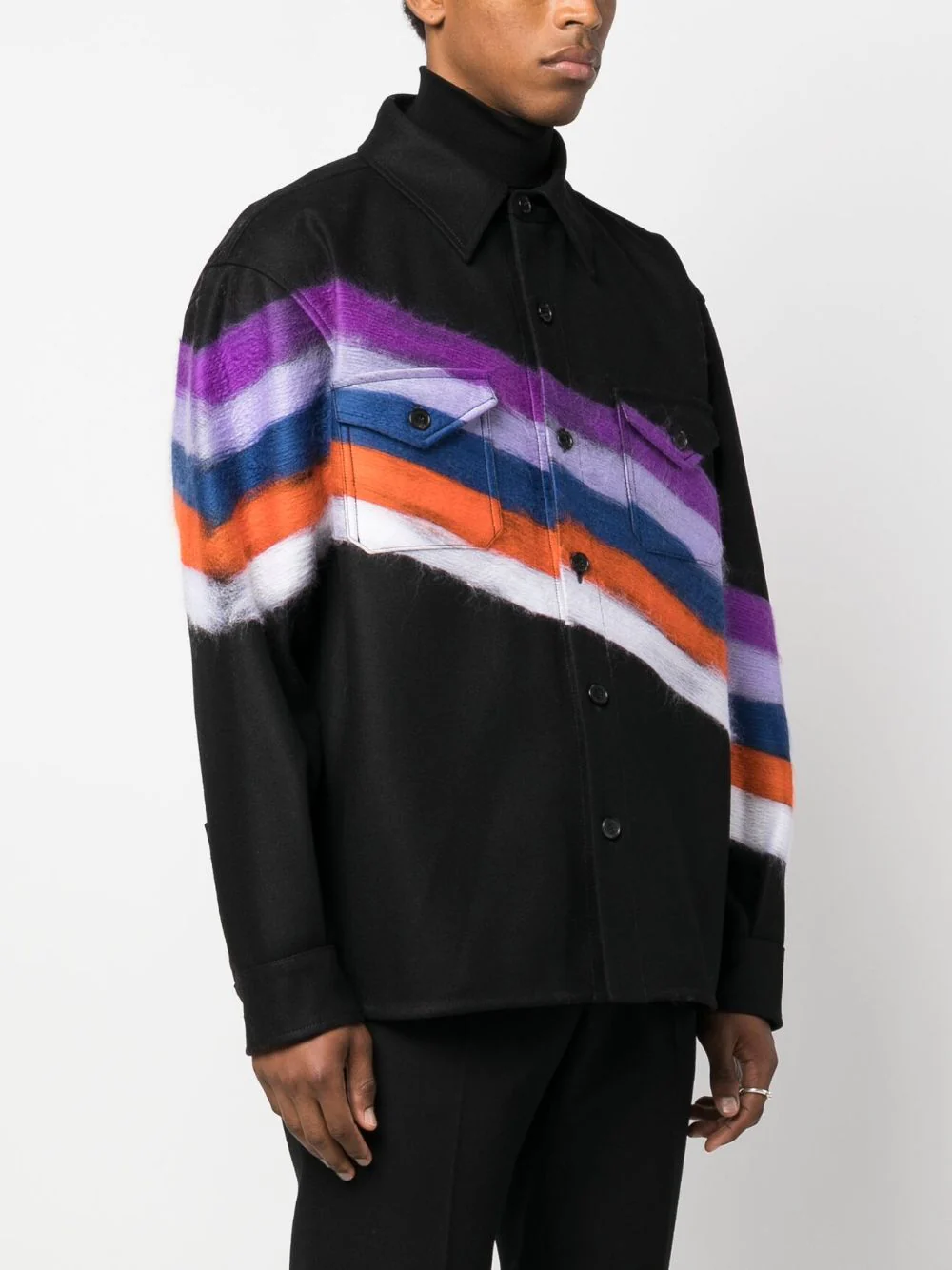 Brushed-Effect Striped Shirt Jacket - Image 5