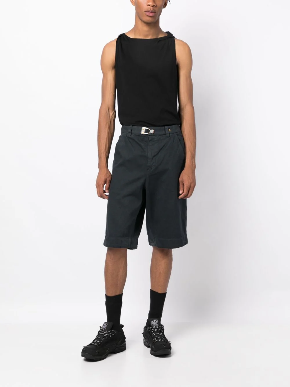 Buckle-Detail Cotton Denim Shorts - Image 2