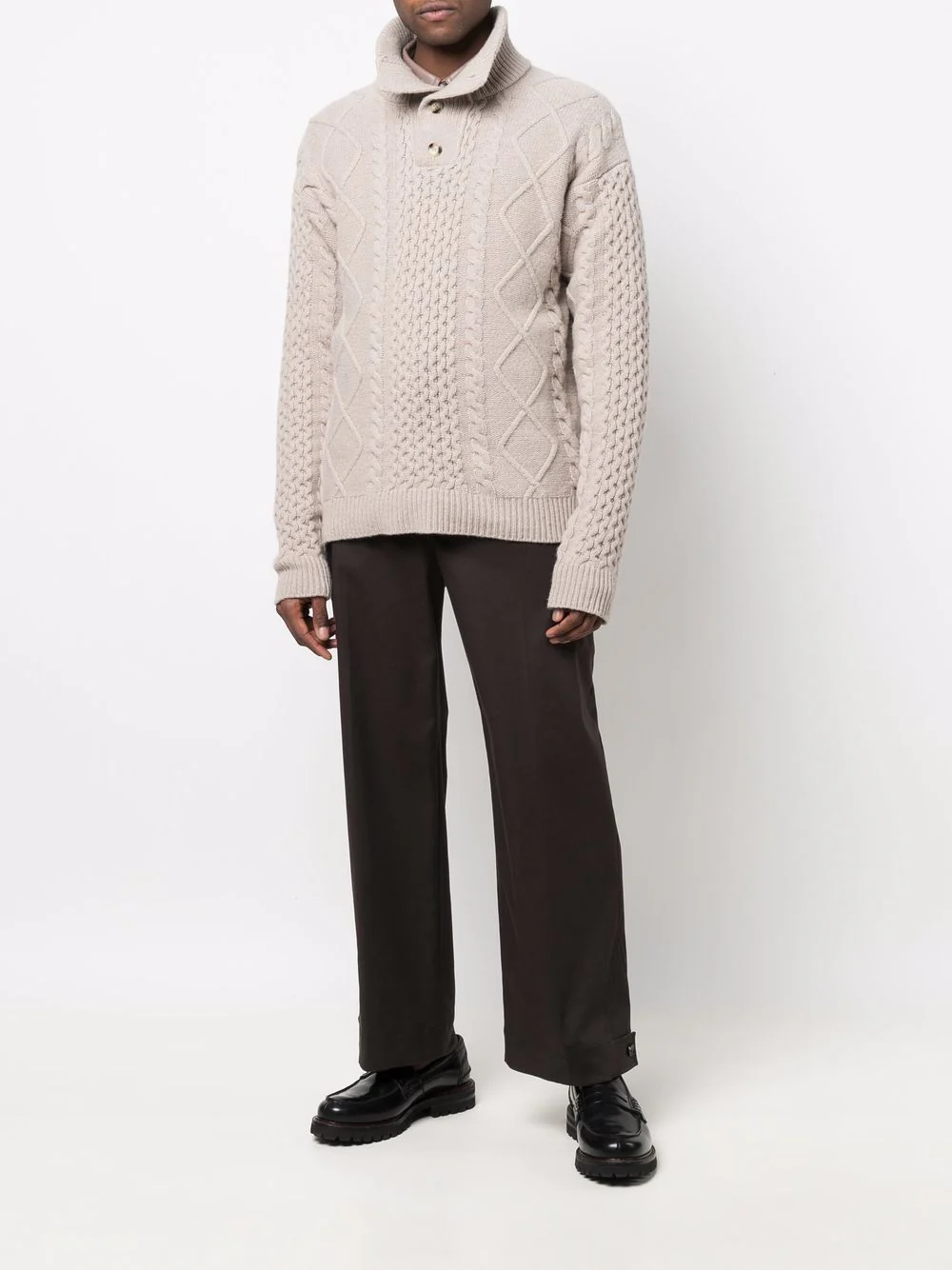 Button-Collar Cable-Knit Jumper - Image 5