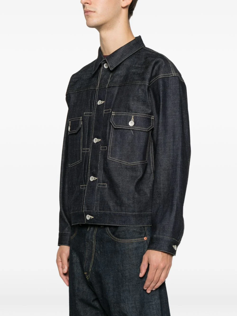 Button-Fastening Denim Jacket - Image 2