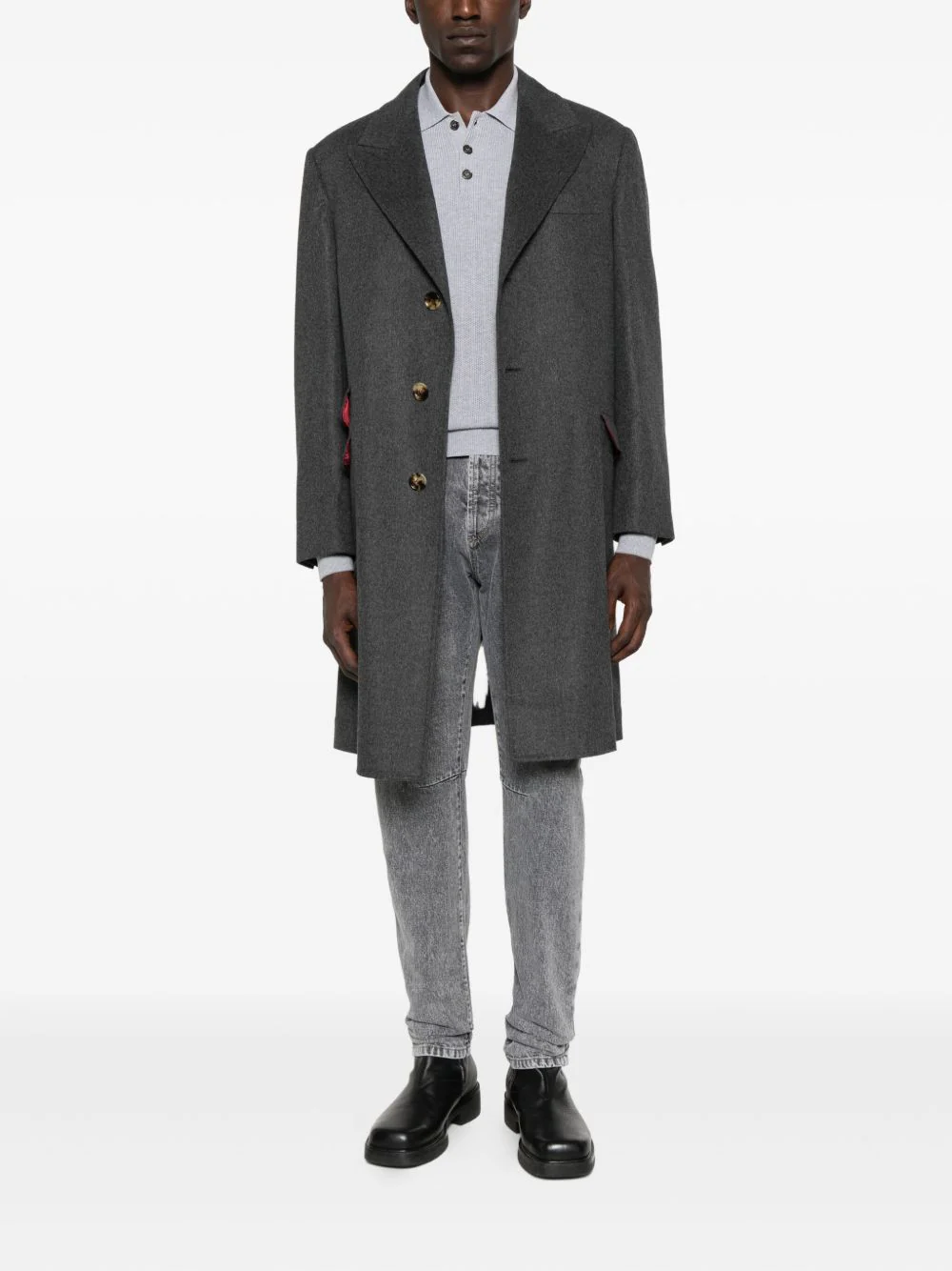 Button-Fastening Flap-Pocket Coat - Image 4