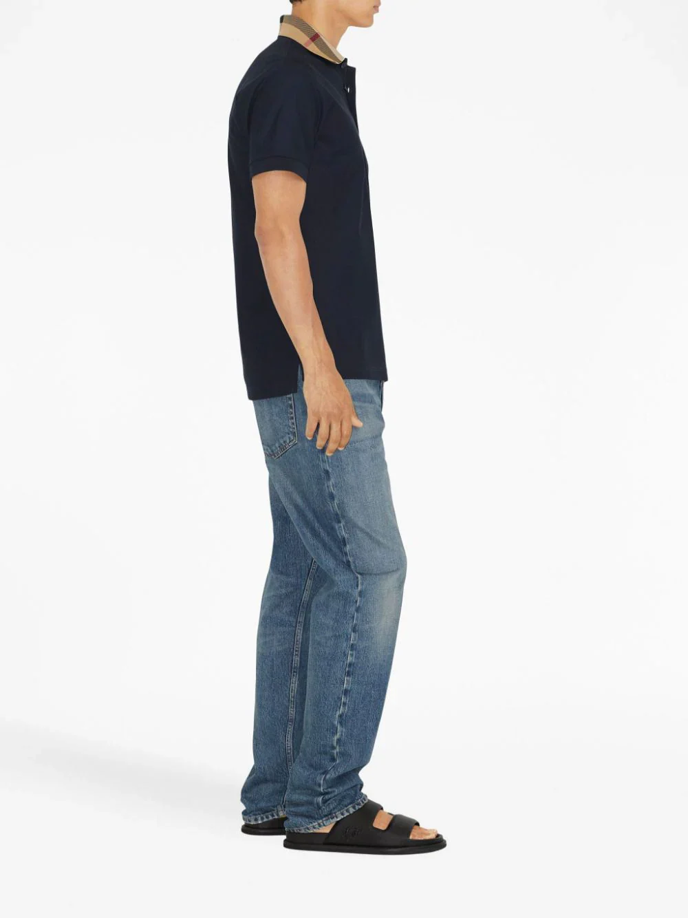 Checked-Collar Cotton Polo Shirt - Image 3