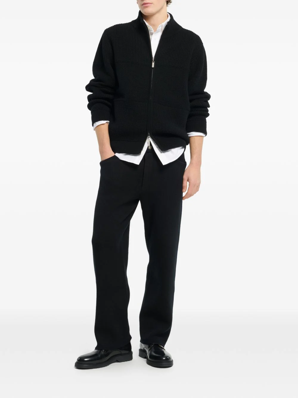 Chunky Waffle-Effect Zip Cardigan - Image 4