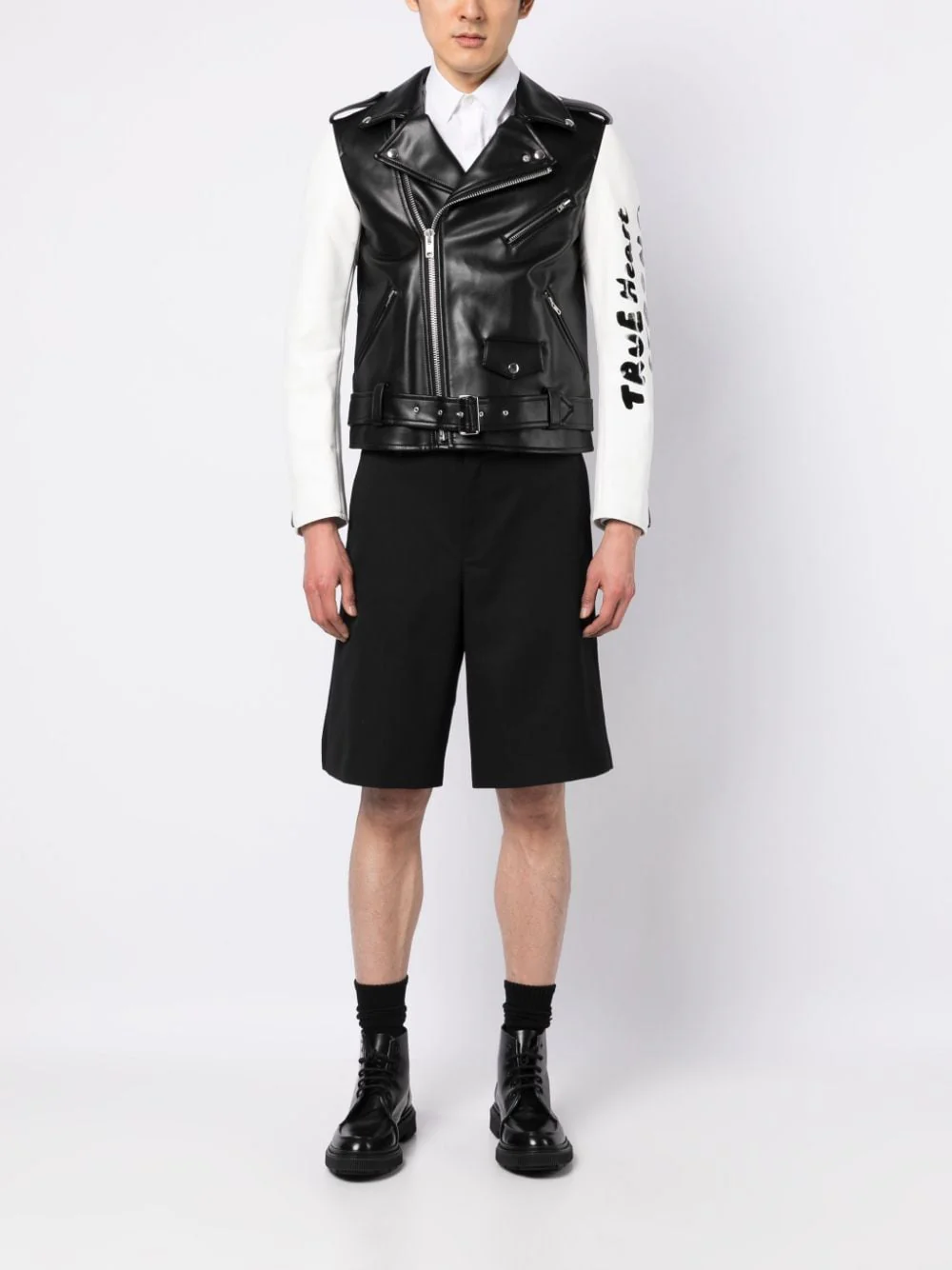 Contrasting-Sleeves Biker Jacket - Image 4