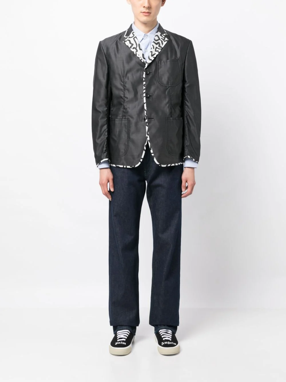 Contrasting-Trim Buttoned Blazer - Image 4