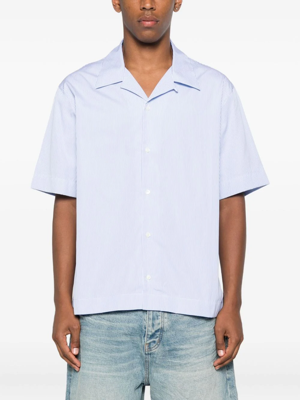 Cotton Pinstripe Bowling Shirt - Image 3