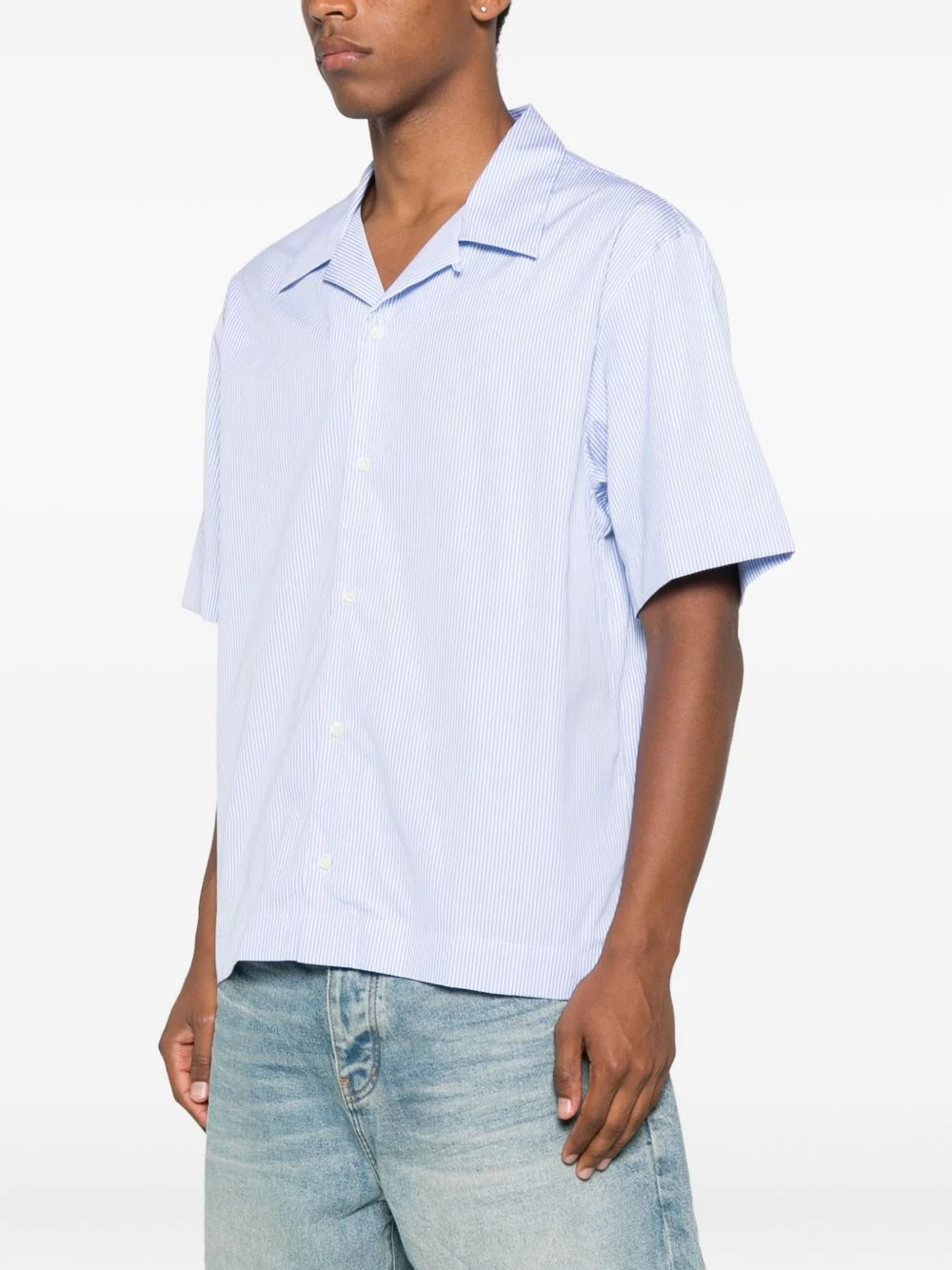 Cotton Pinstripe Bowling Shirt - Image 5