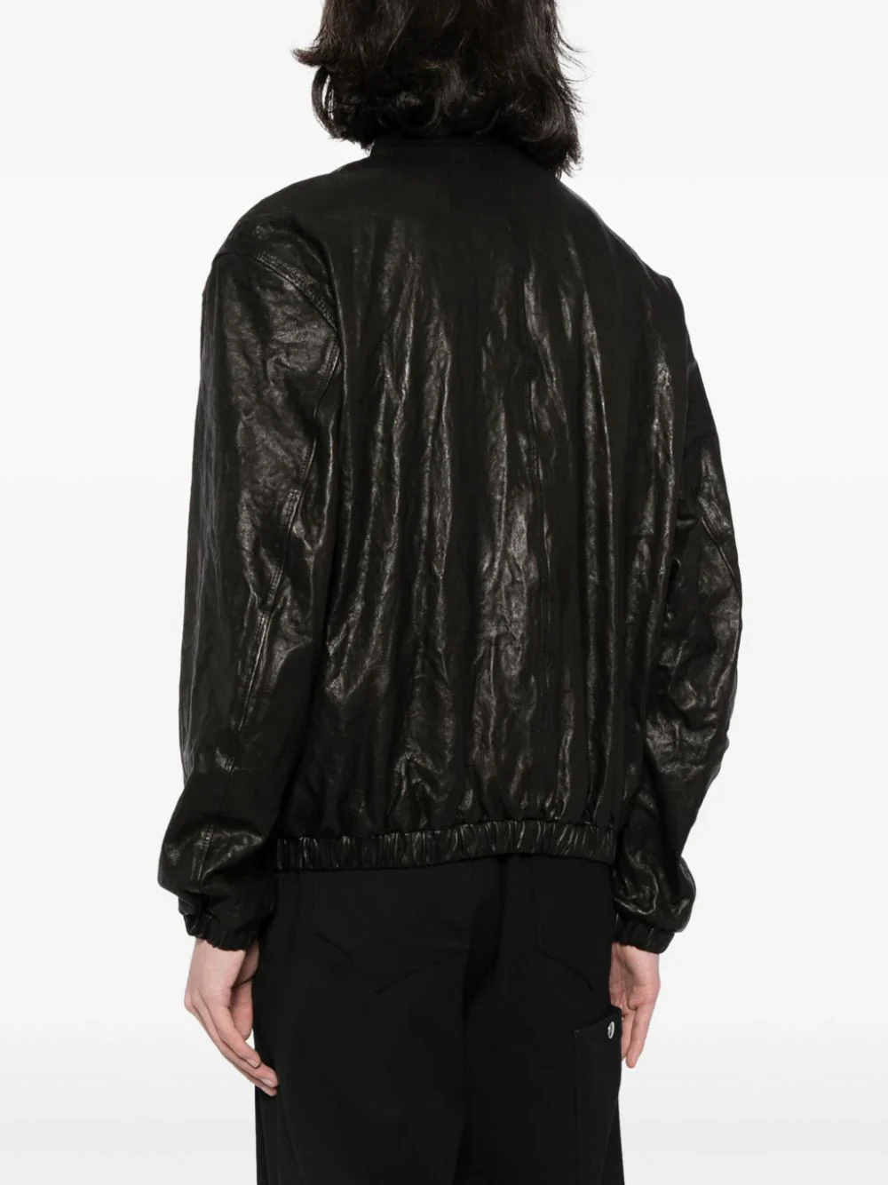 Crinkled Leather Bomber Jacket - Image 3