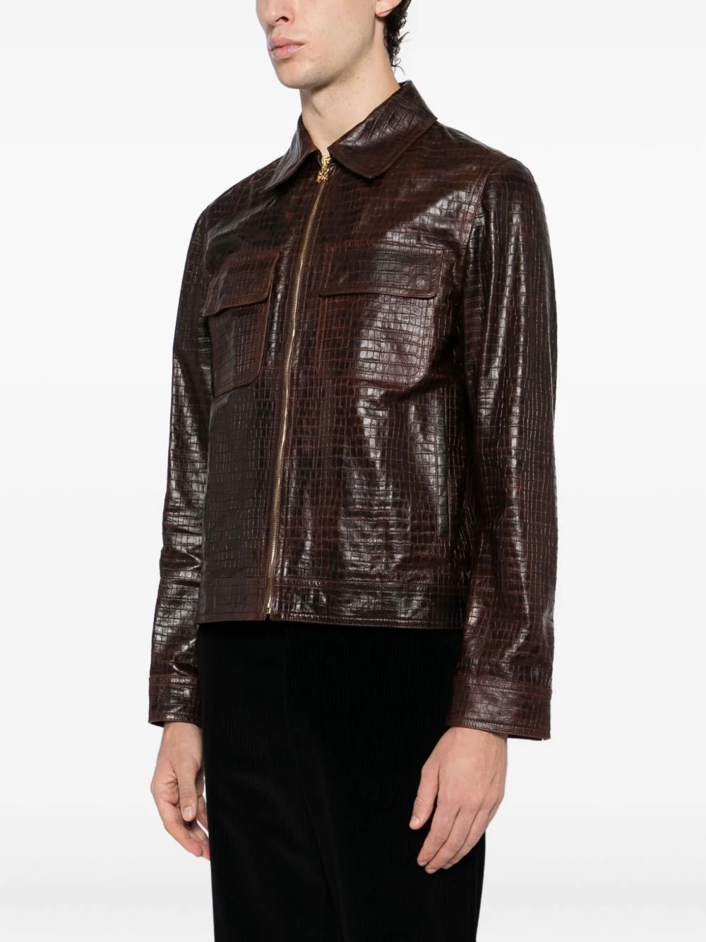 Crocodile-Effect Leather Jacket - Image 3