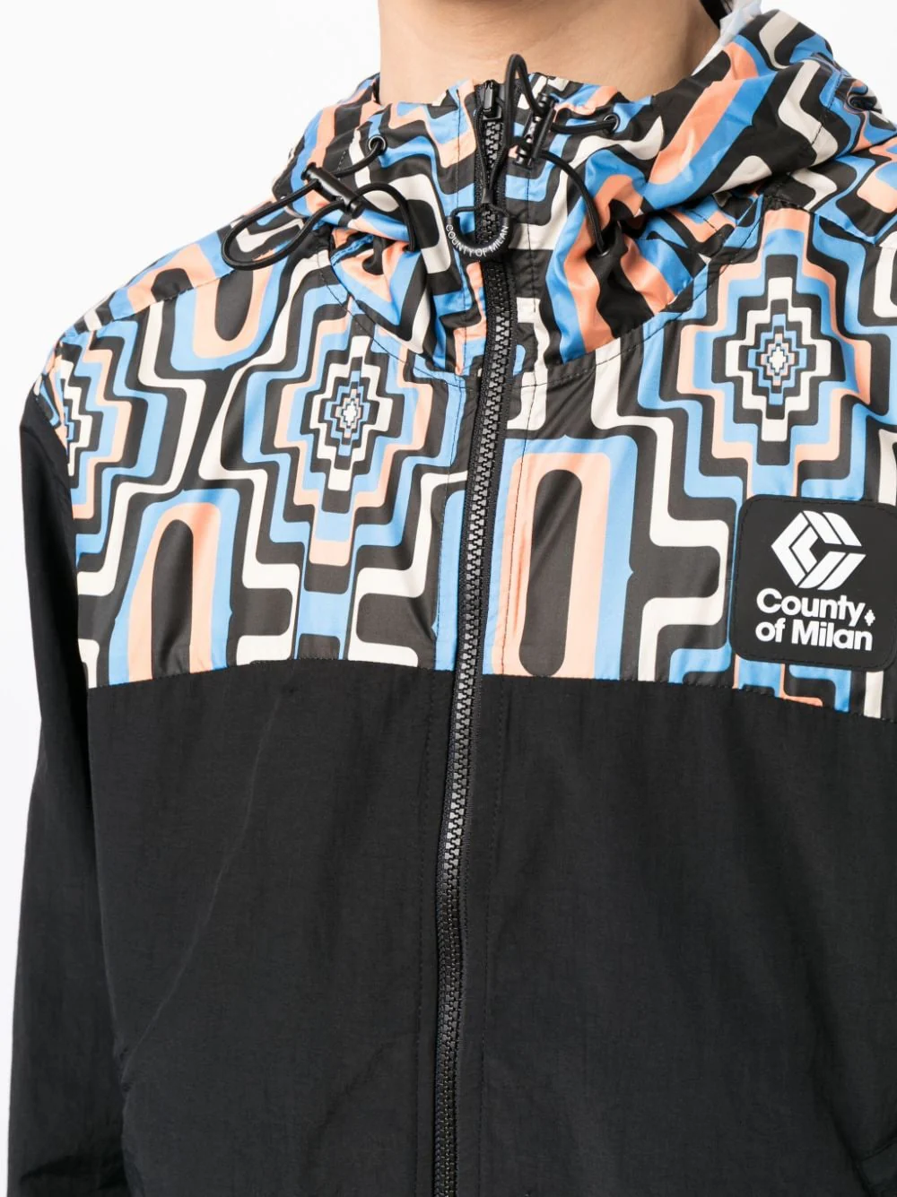 Cross-Print Panelled Hooded Windbreaker - Image 2