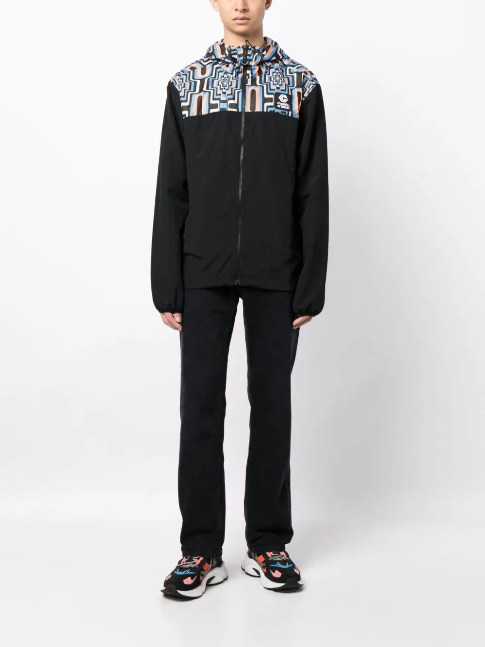 Cross-Print Panelled Hooded Windbreaker - Image 3