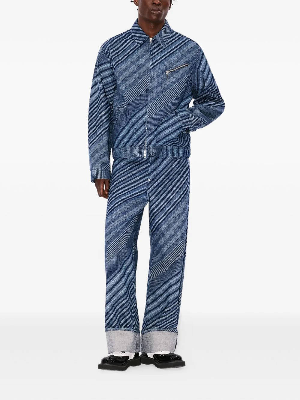 Diagonal Stripe Cotton Jacket - Image 3