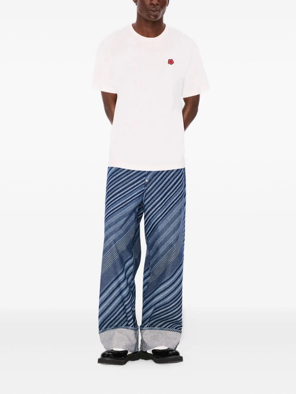 Diagonal Stripe Cotton Trousers - Image 2