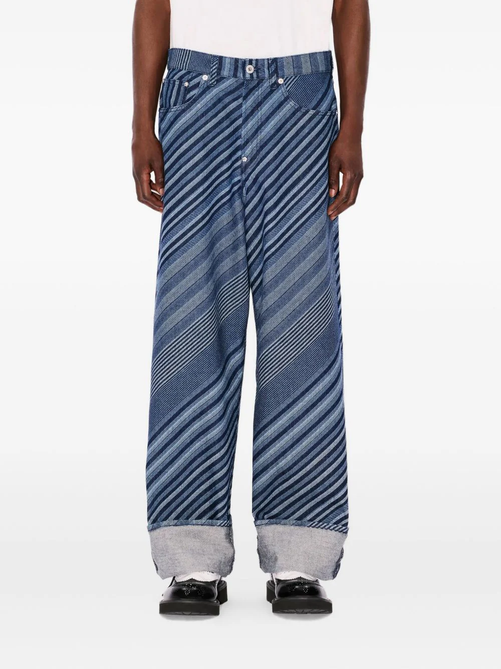 Diagonal Stripe Cotton Trousers - Image 3