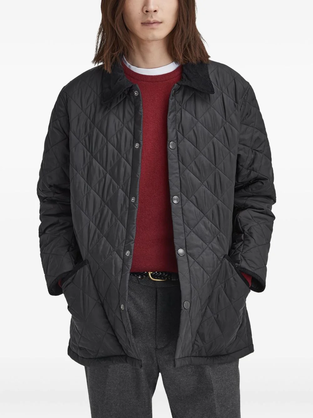 Diamond-Quilted Corduroy-Collar Jacket - Image 3