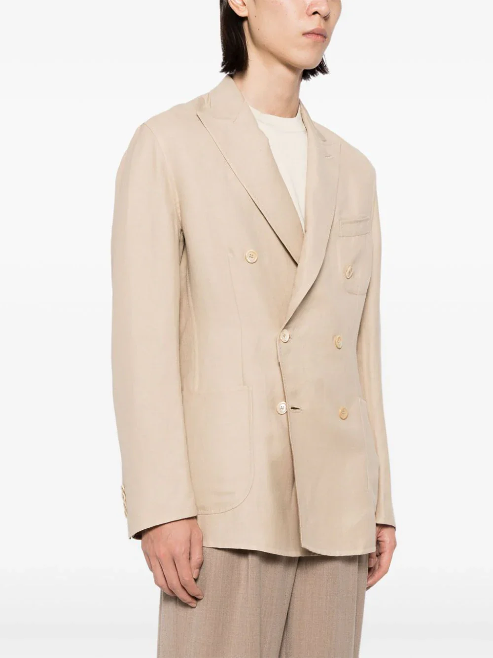Double-Breasted Linen Blend Blazer - Image 3