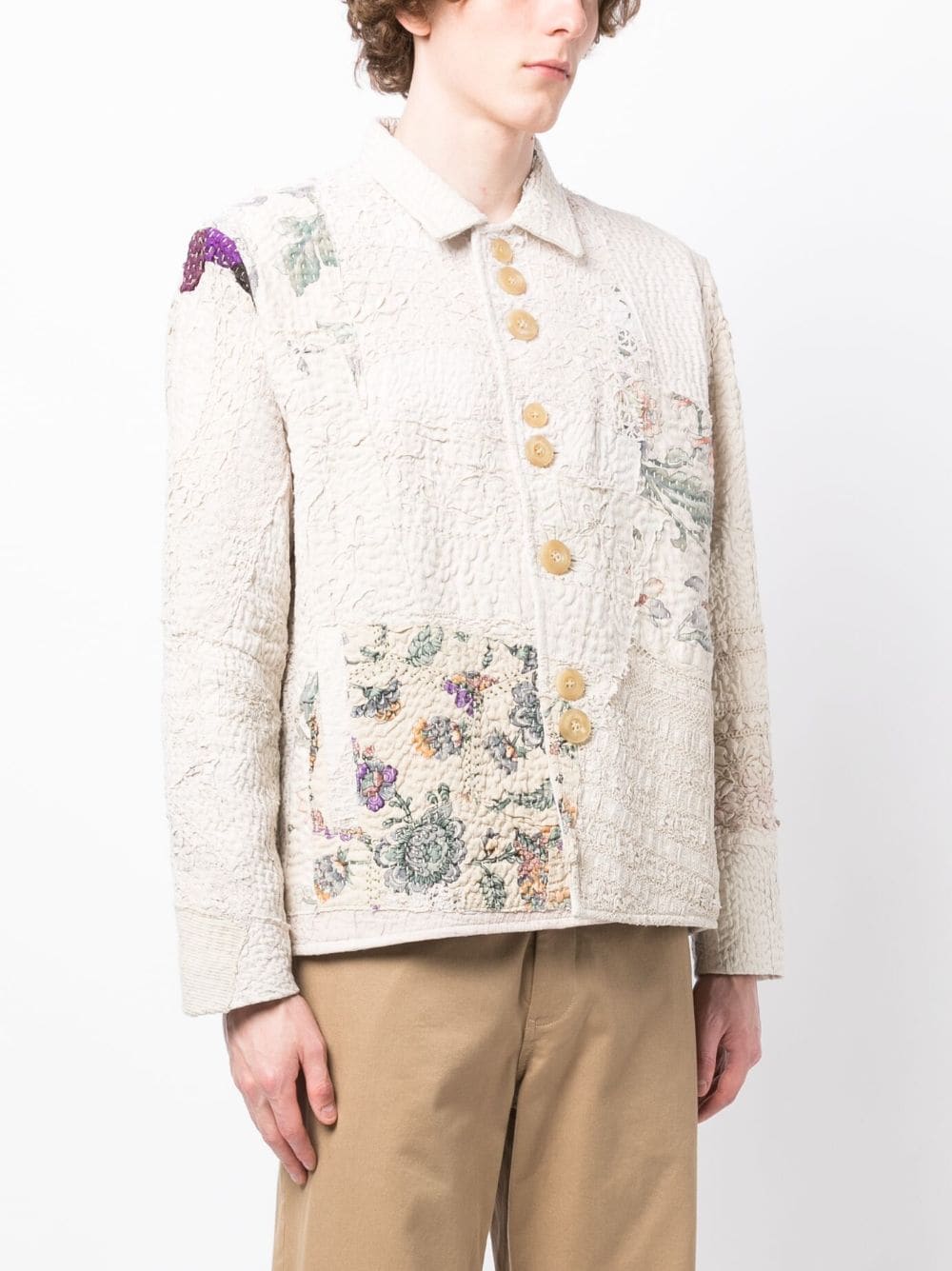 Embroidered-Patchwork Cotton Shirt Jacket - Image 3