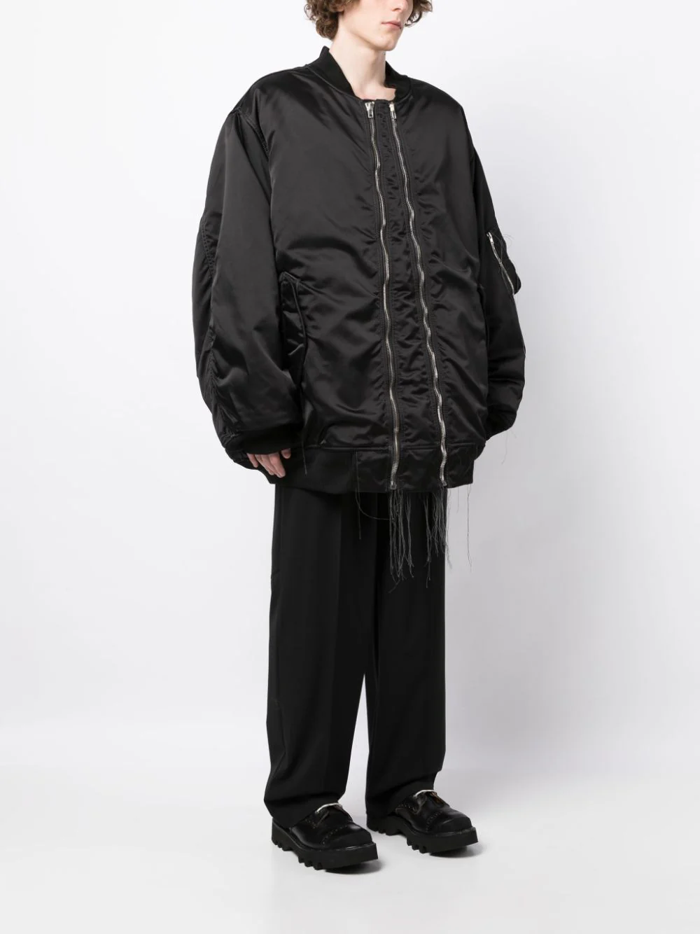 Exposed-Seam Zip-Up Bomber Jacket - Image 3