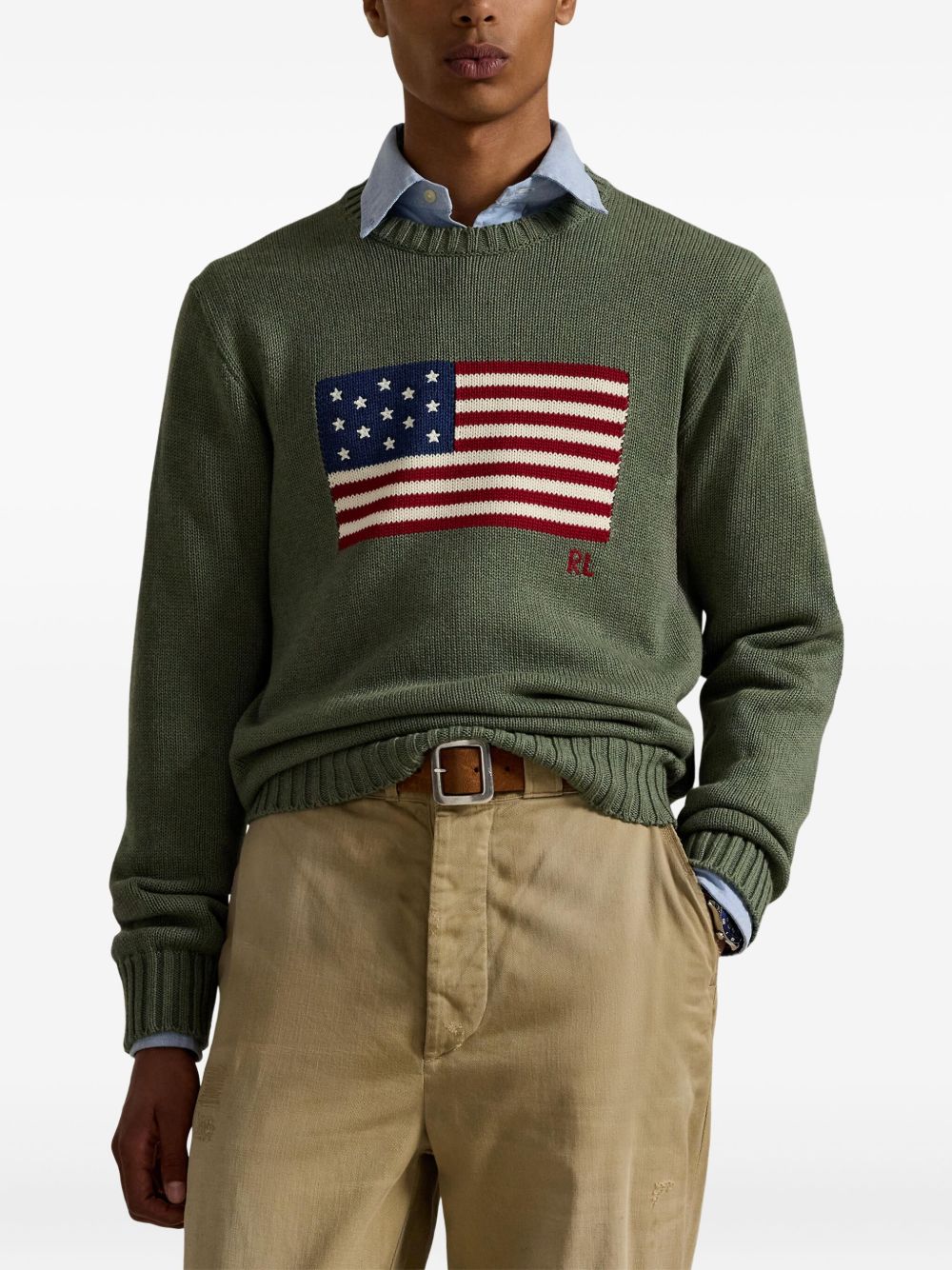 Flag-Embroidered Crewneck Sweater - Image 3