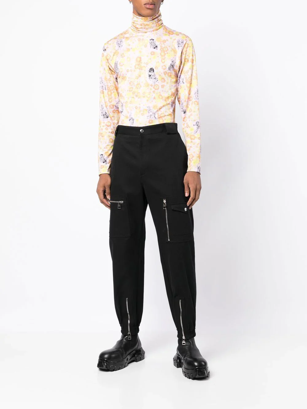 Floral Motif Print High Neck Top - Image 2