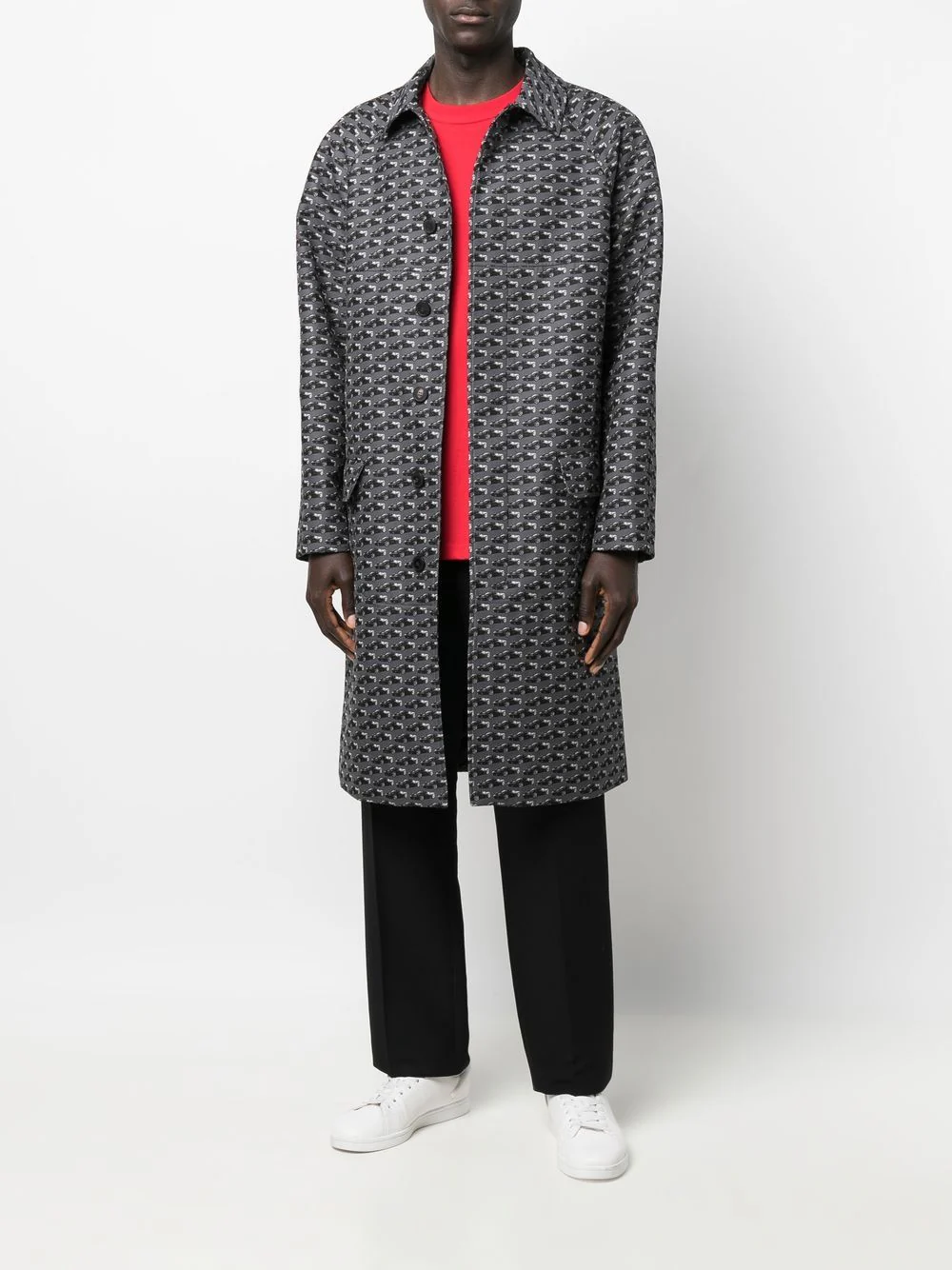 Graphic-Print Single-Breasted Coat - Image 5