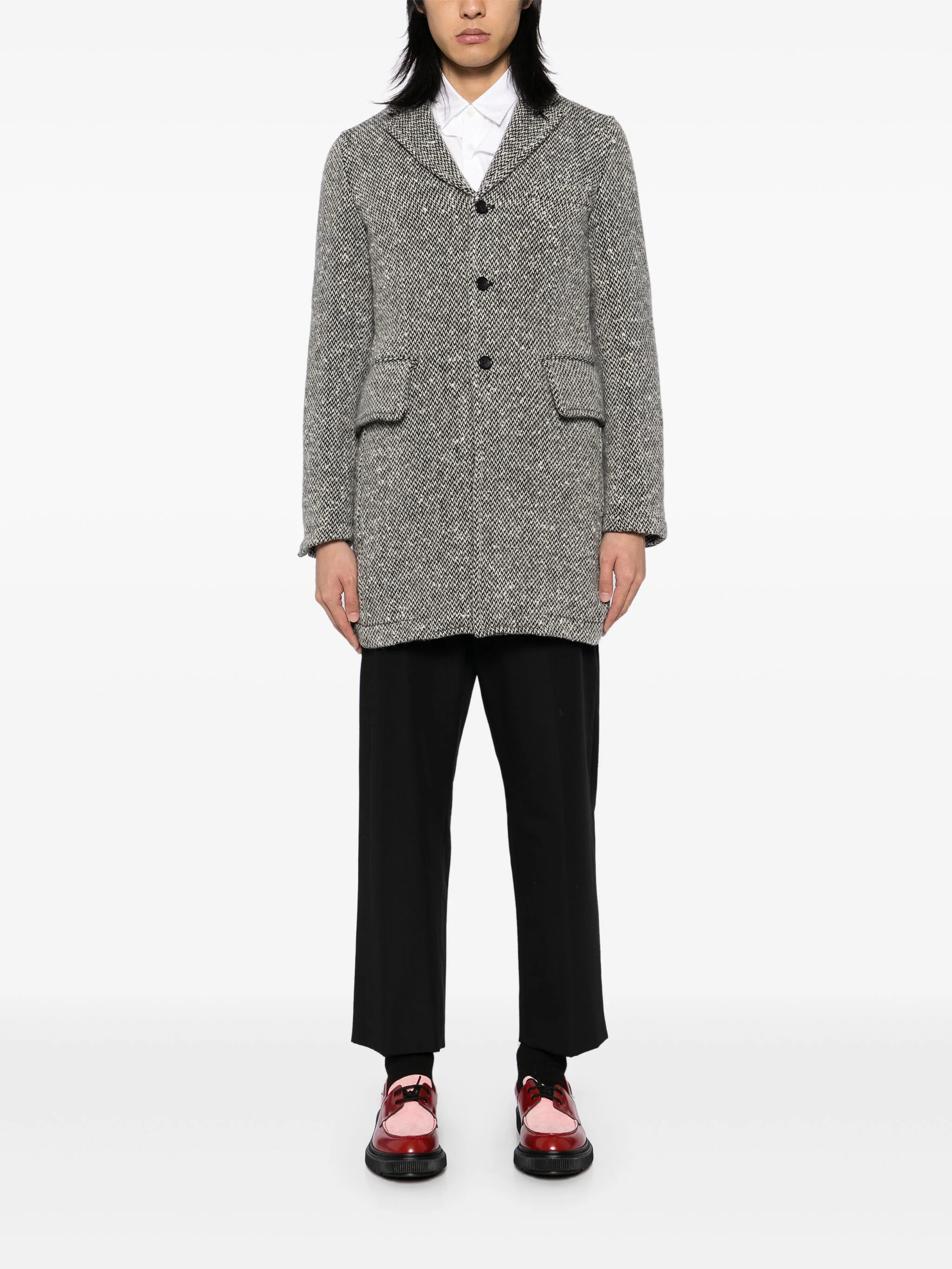 Herringbone Tweed Single-Breasted Coat - Image 2