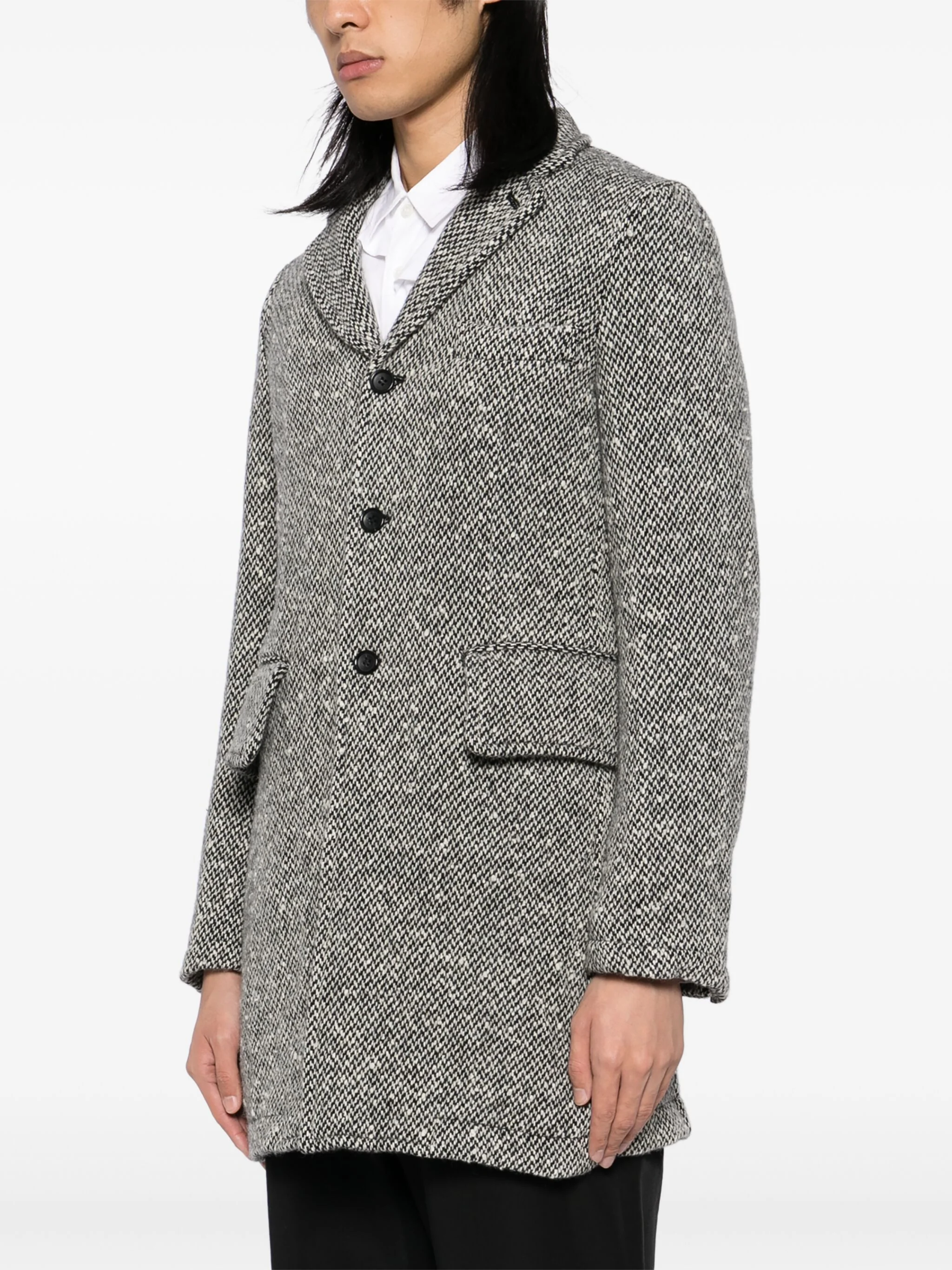 Herringbone Tweed Single-Breasted Coat - Image 3