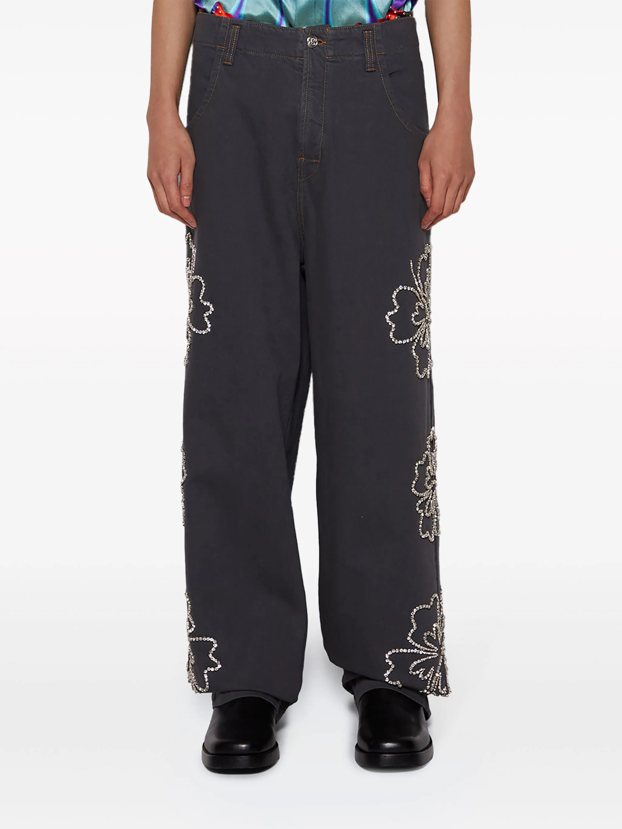Hibiscus Embroidered Jeans - Image 3