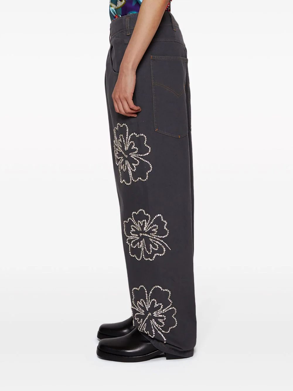 Hibiscus Embroidered Jeans - Image 4