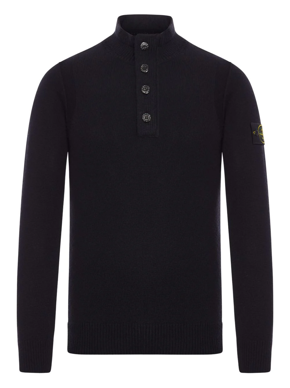 High-Neck Button Wool Sweater