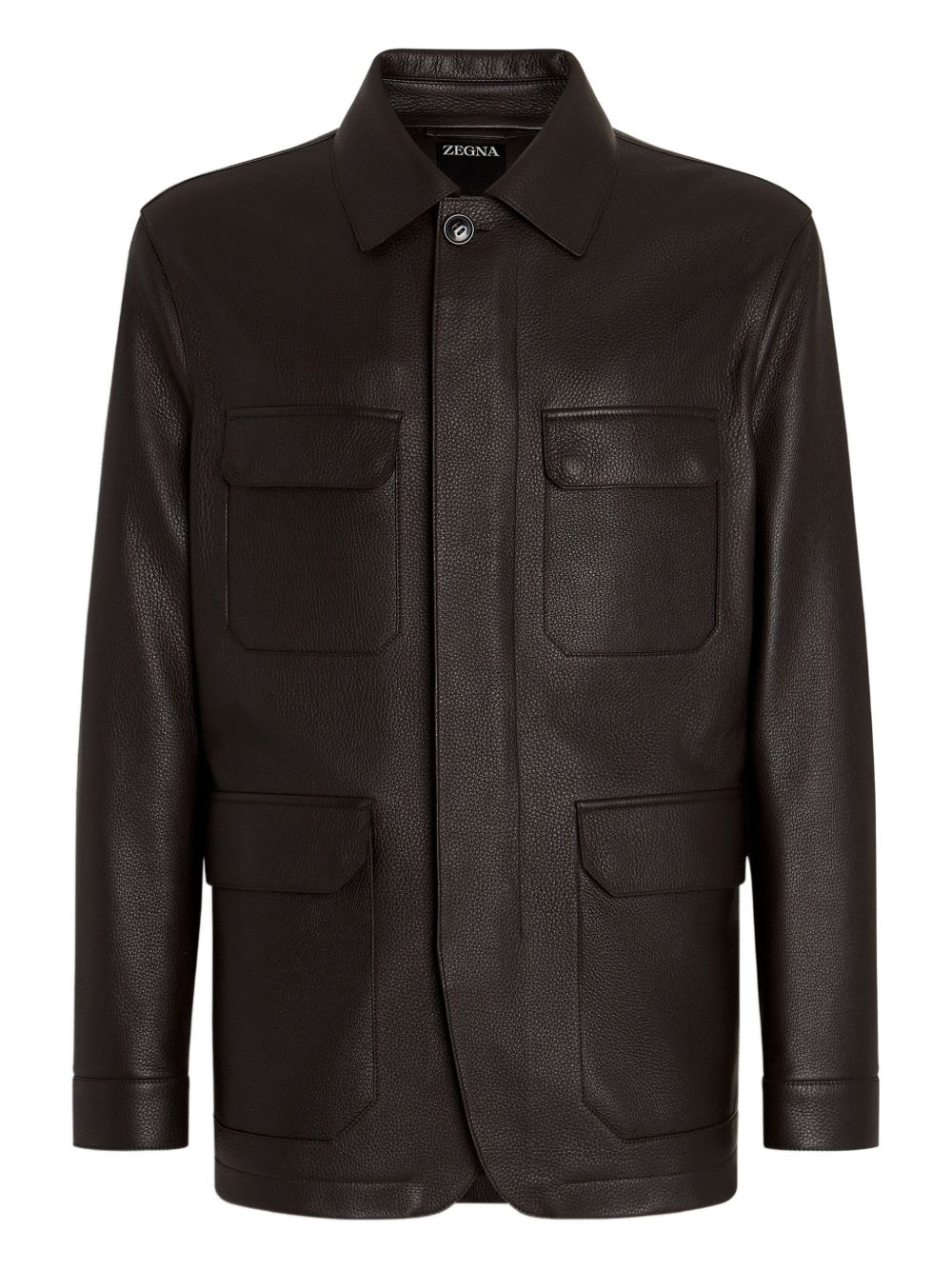 Leather Flap-Pockets Jacket