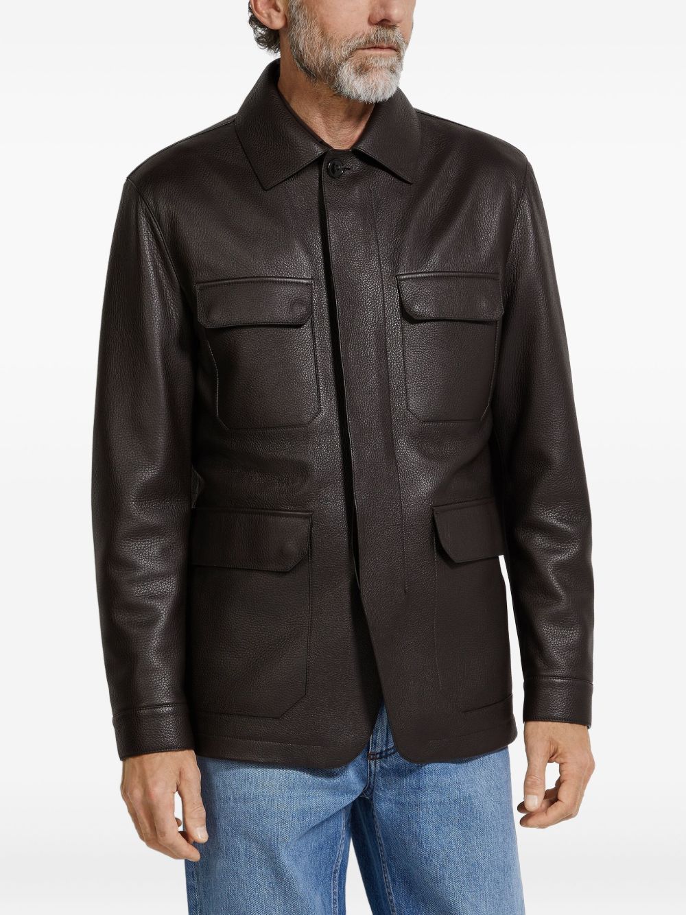 Leather Flap-Pockets Jacket - Image 2