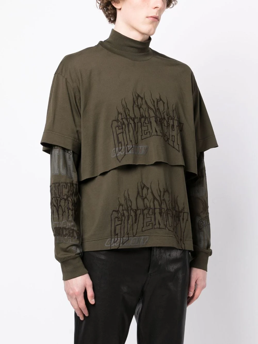 Logo-Embroidered Layered Cotton Hoodie - Image 3