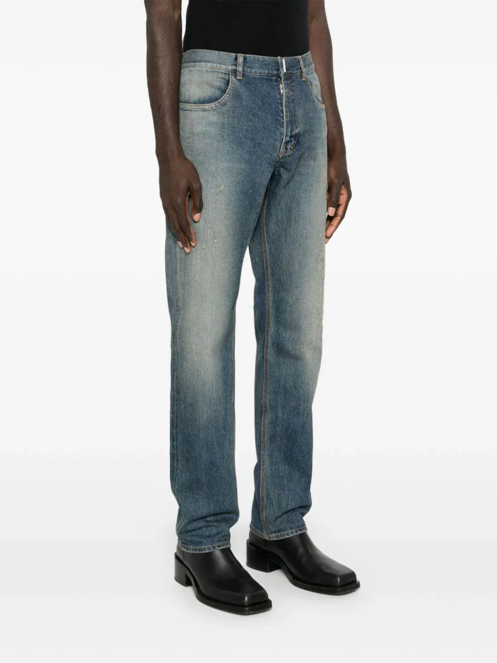 Logo-Plaque Distressed Straight Jeans - Image 3