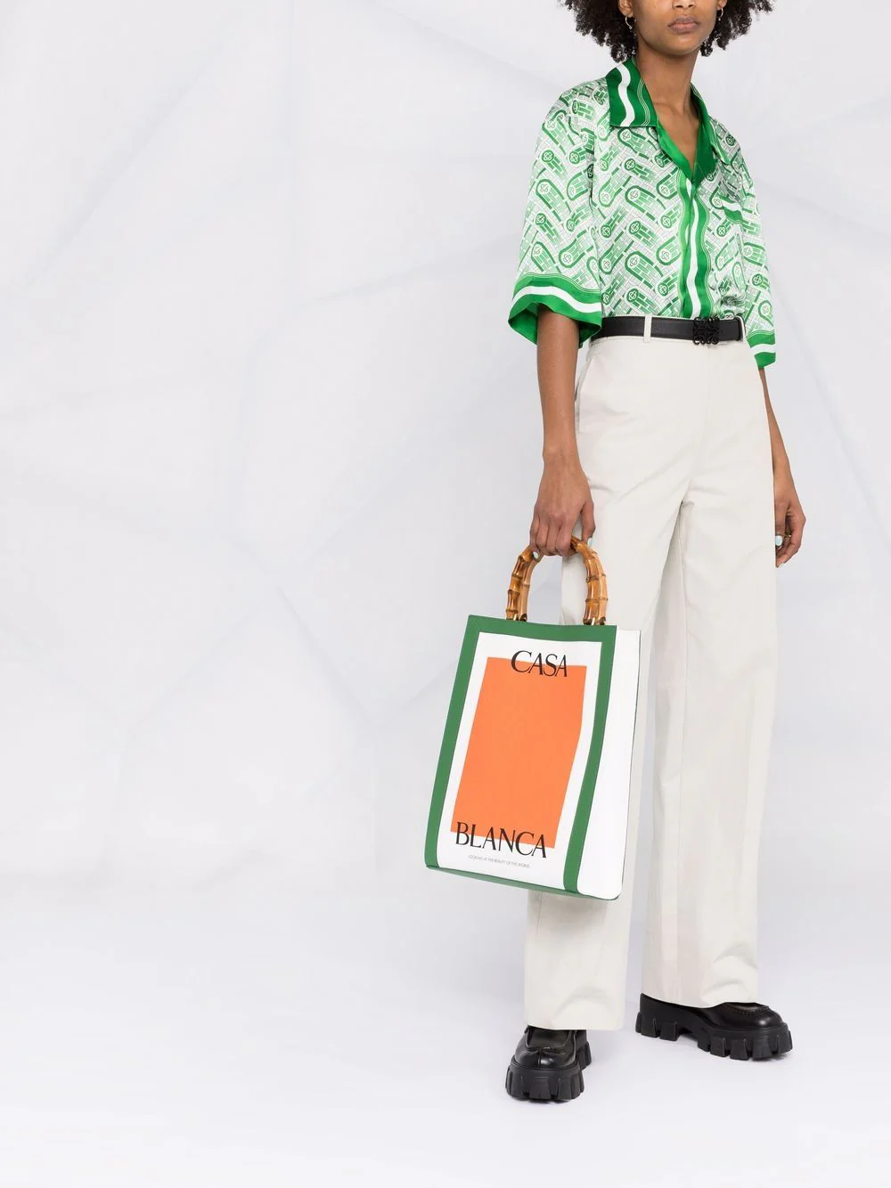 Logo-Print Bamboo-Handle Tote Bag - Image 4