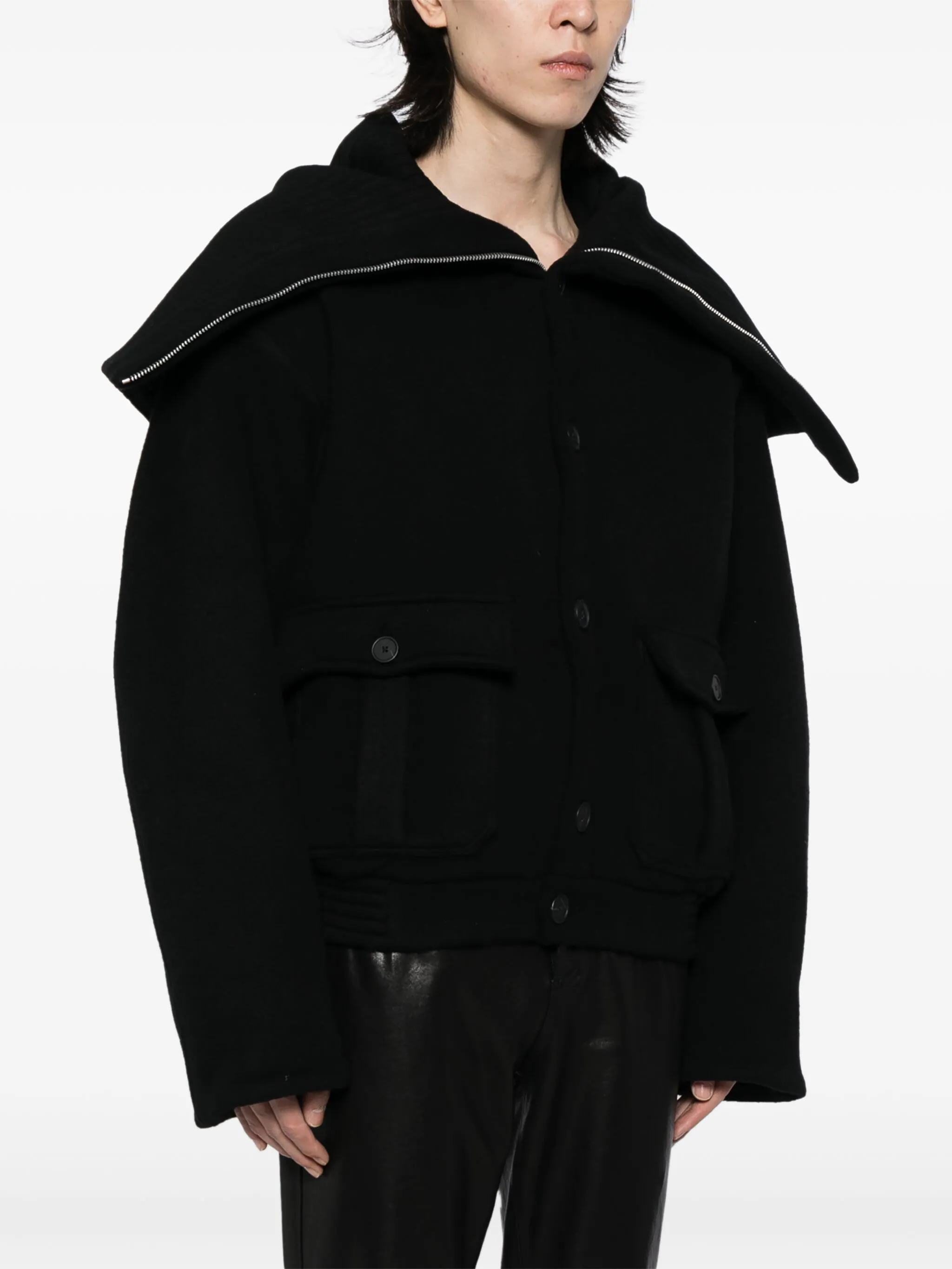 Long-Collar Buttoned Jacket - Image 3