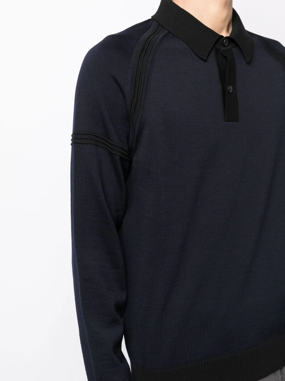 Long Raglan-Sleeve Wool Polo Shirt - Image 3
