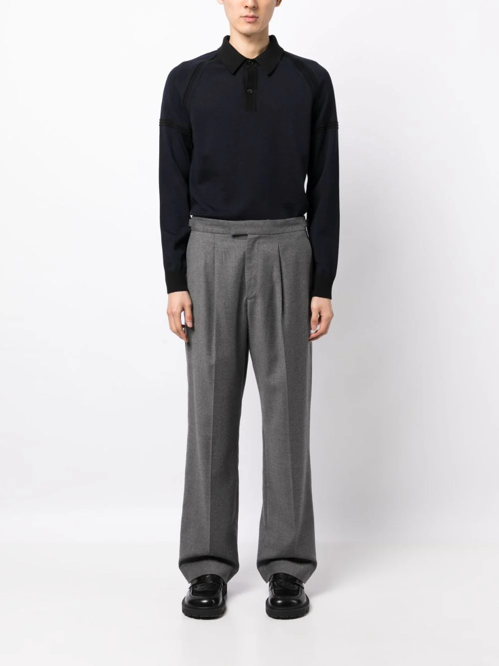 Long Raglan-Sleeve Wool Polo Shirt - Image 4