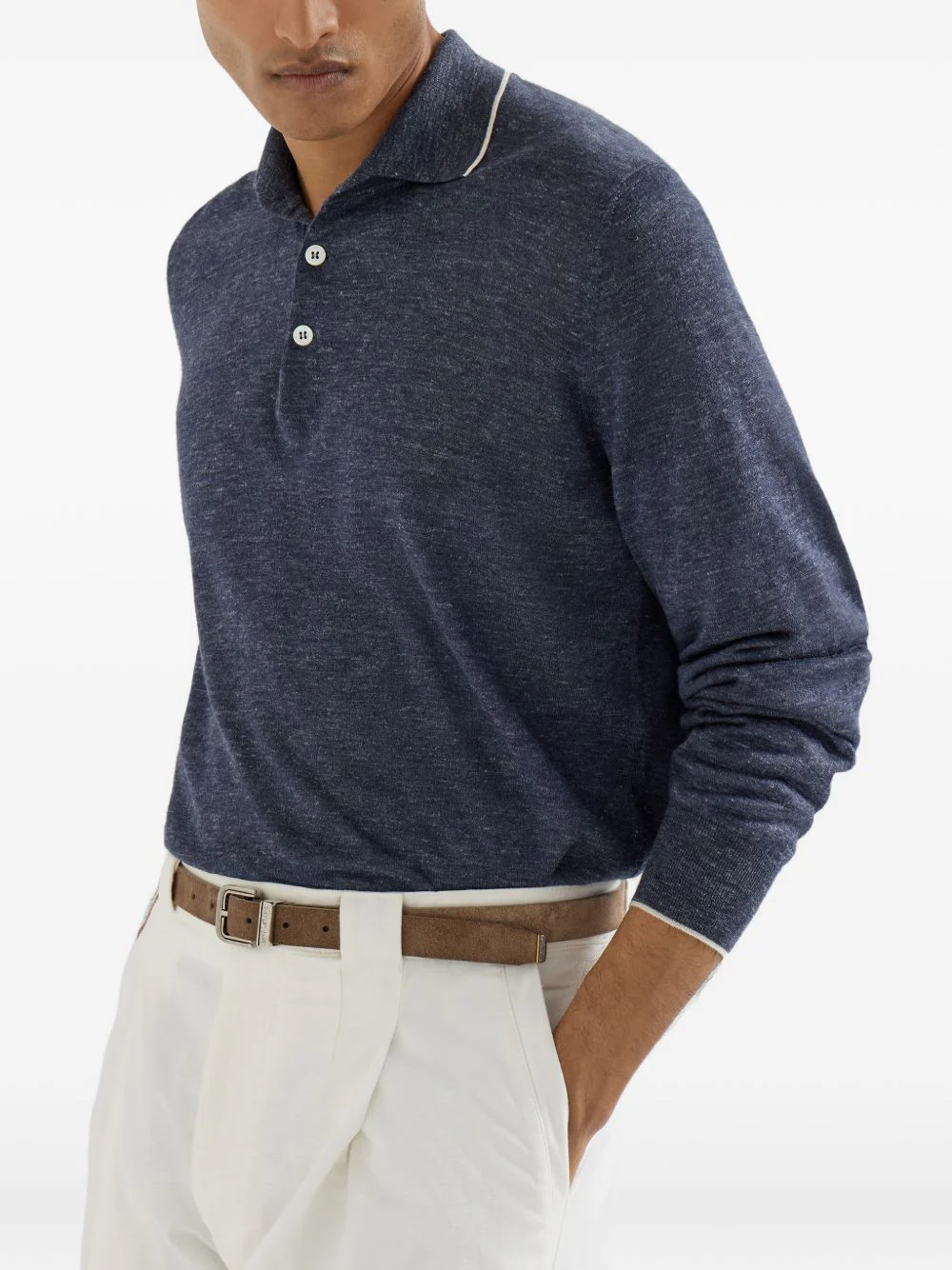Long-Sleeve Button-Fastening Polo Shirt - Image 3