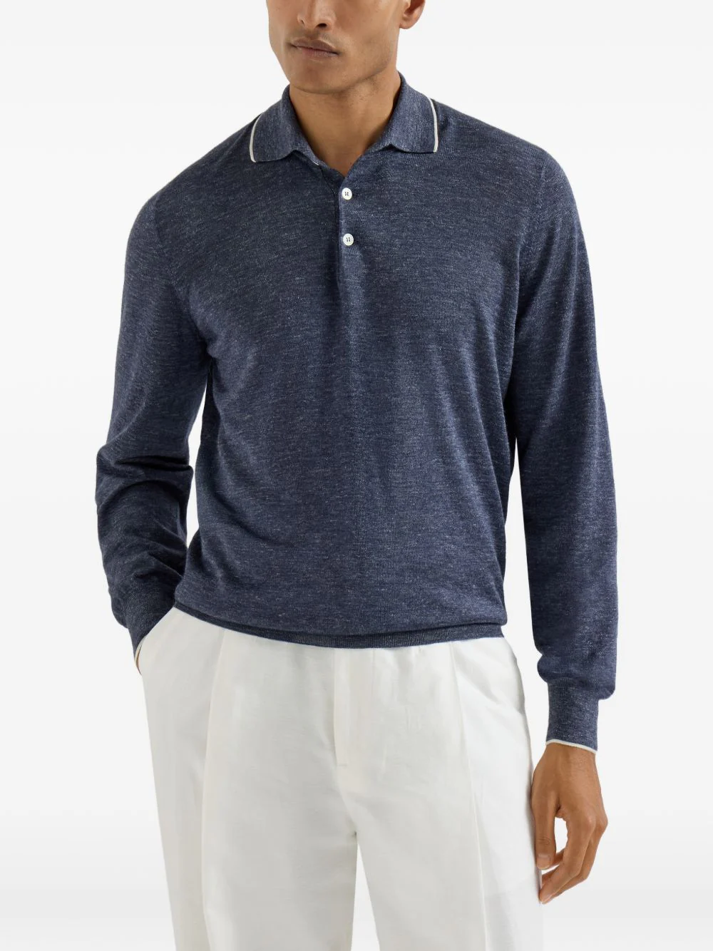 Long-Sleeve Button-Fastening Polo Shirt - Image 4