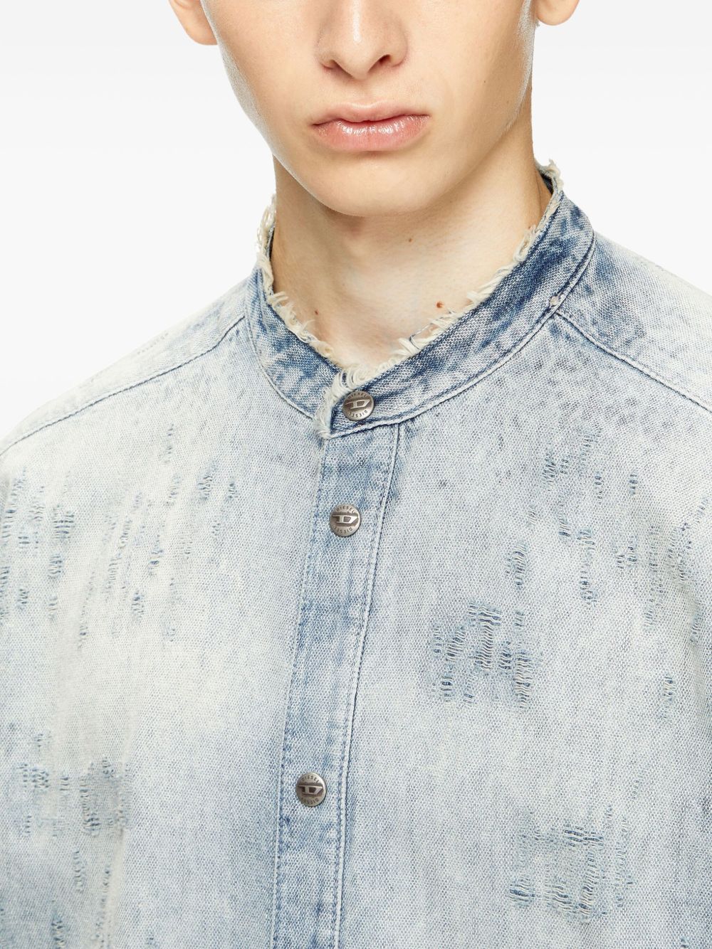 Mandarin-Collar Denim Shirt - Image 3