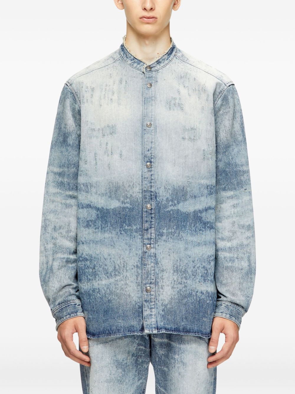 Mandarin-Collar Denim Shirt - Image 4